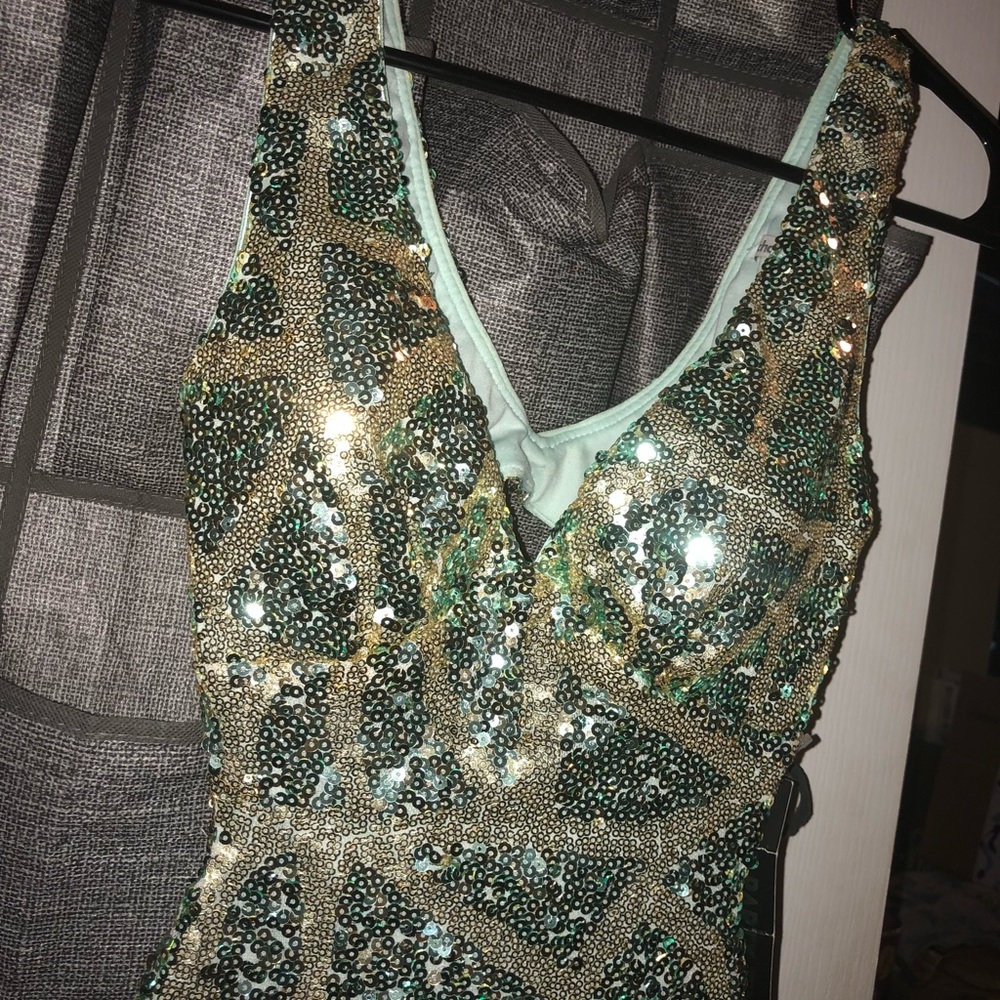 Gold & turquoise sequined dress